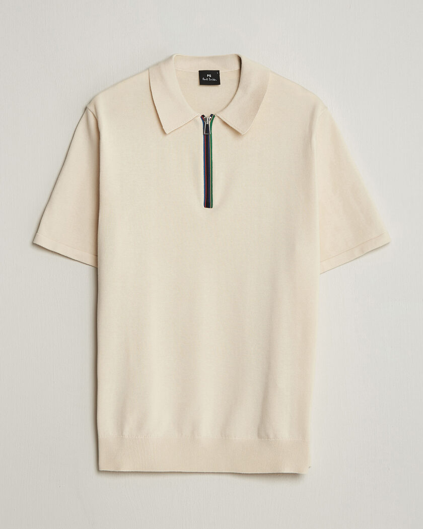 PS Paul Smith Cotton Knitted Half Zip Polo Off White – Valkoinen