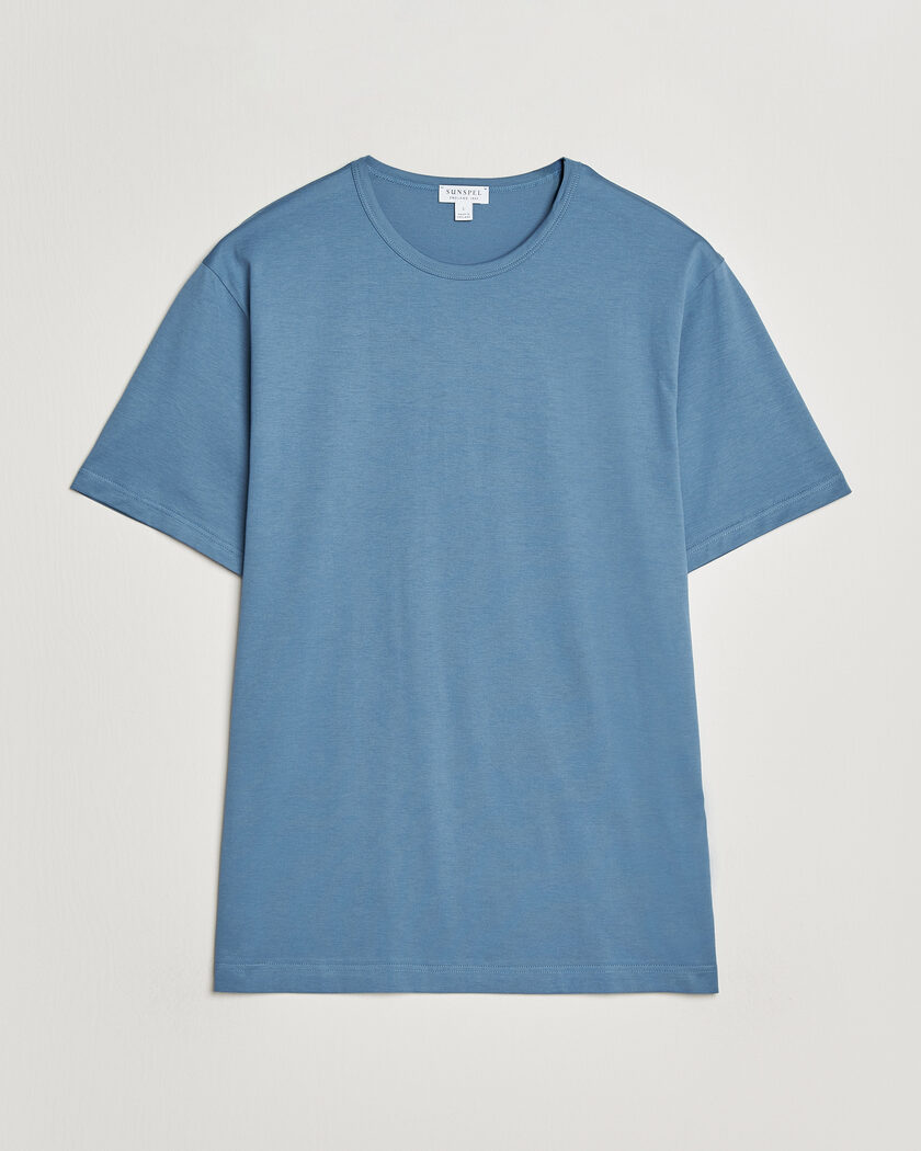Sunspel Crew Neck Q82 Cotton T-Shirt Air Force Blue – Sininen