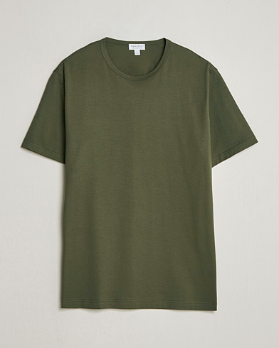 Sunspel Crew Neck Q82 Cotton T-Shirt Deep Olive – Vihreä