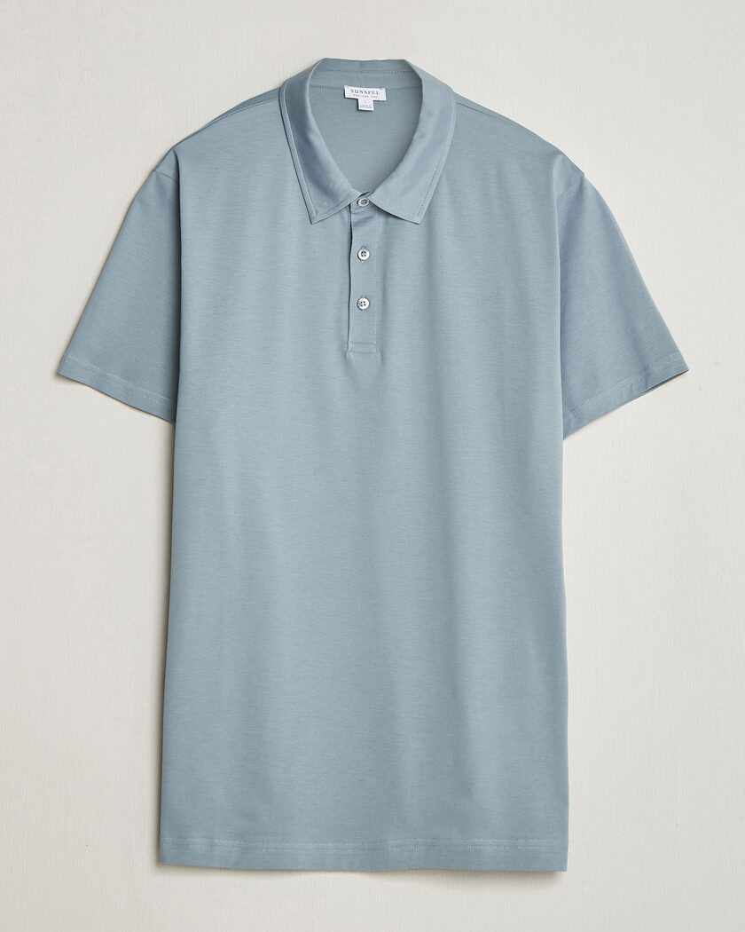 Sunspel Cotton Jersey Polo Stone Blue – Sininen