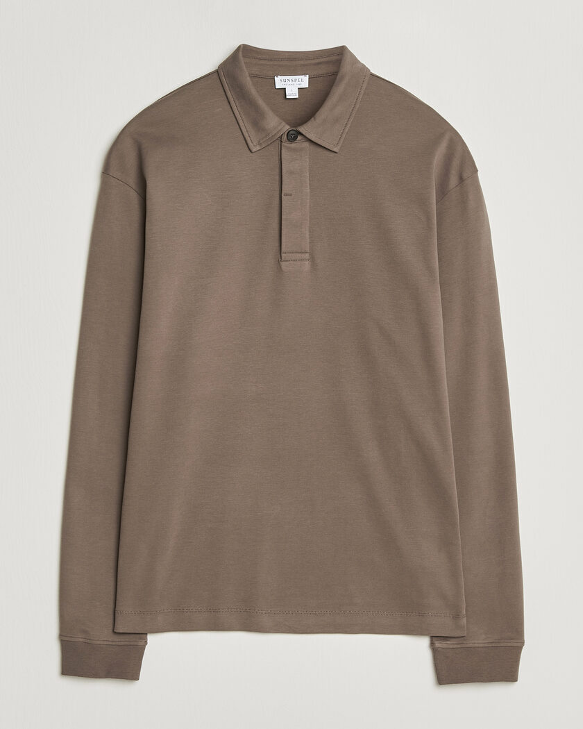 Sunspel Heavy Weight Supima Cotton Long Sleeve Polo Dark Cedar – Ruskea