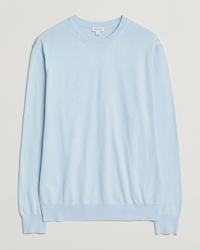 Sunspel Lightweight Knitted Cotton Crew Pastel Blue – Sininen
