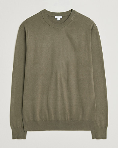 Sunspel Lightweight Knitted Cotton Crew Khaki – Vihreä