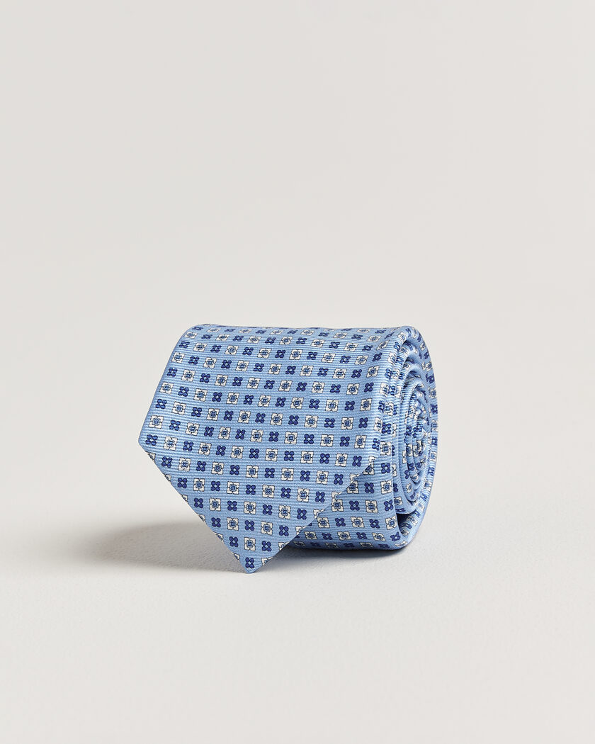 Kiton Printed Flower Silk Tie Light Blue – Sininen