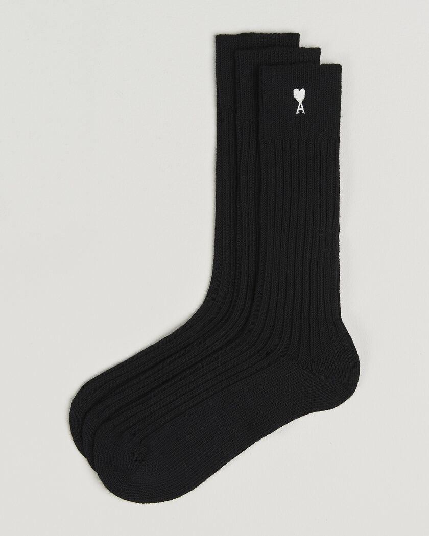 AMI 3-Pack Heart Logo Cotton Socks Black – Musta