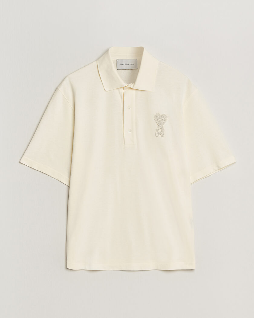 AMI Knitted Heart Logo Polo Creme – Valkoinen