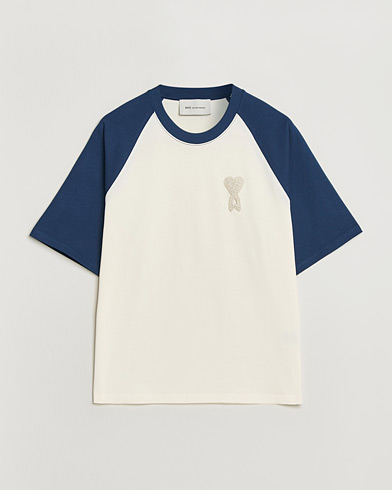 AMI Knitted Heart Logo T-Shirt Creme/Navy – Monivärinen