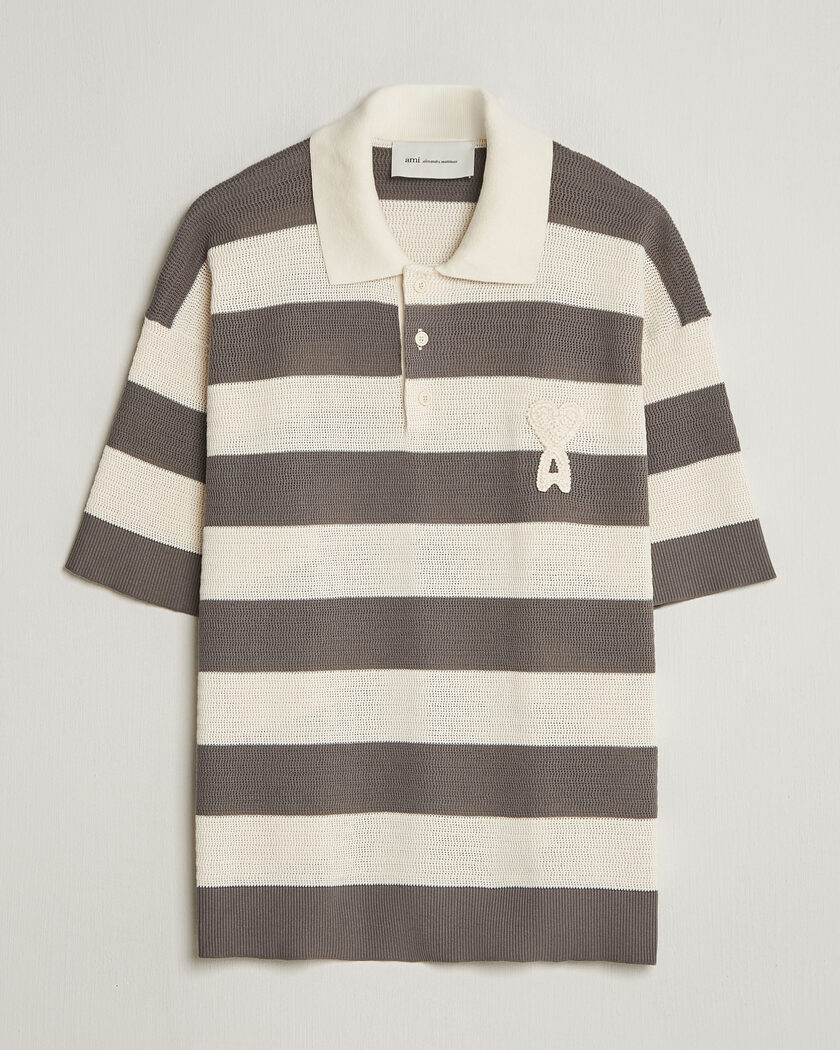 AMI Striped Polo White/Grey – Valkoinen