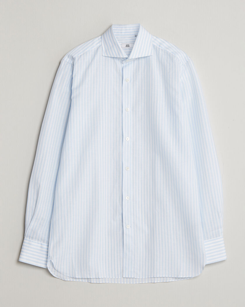 100Hands Cotton/Linen Bengal Stripe Shirt Light Blue – Sininen