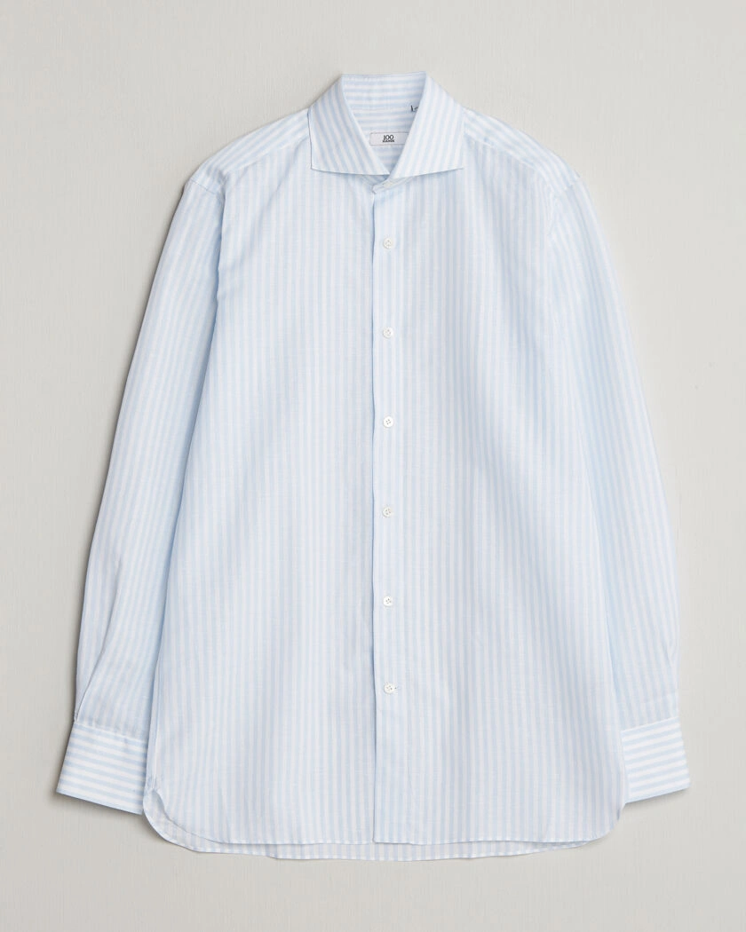 100Hands Cotton/Linen Bengal Stripe Shirt Light Blue – Sininen