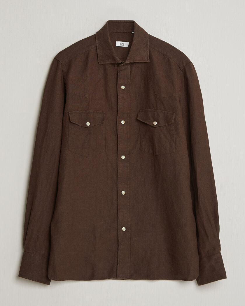 100Hands Two Pocket Western Linen Shirt Chocolate – Ruskea