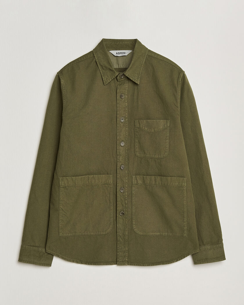  Aspesi Garment Dyed Utility Shirt Military – Vihreä