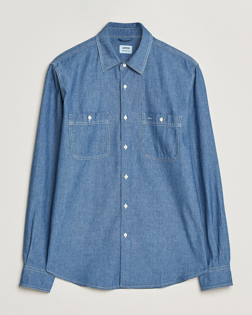 Aspesi Chambray Work Shirt Medium Blue – Sininen