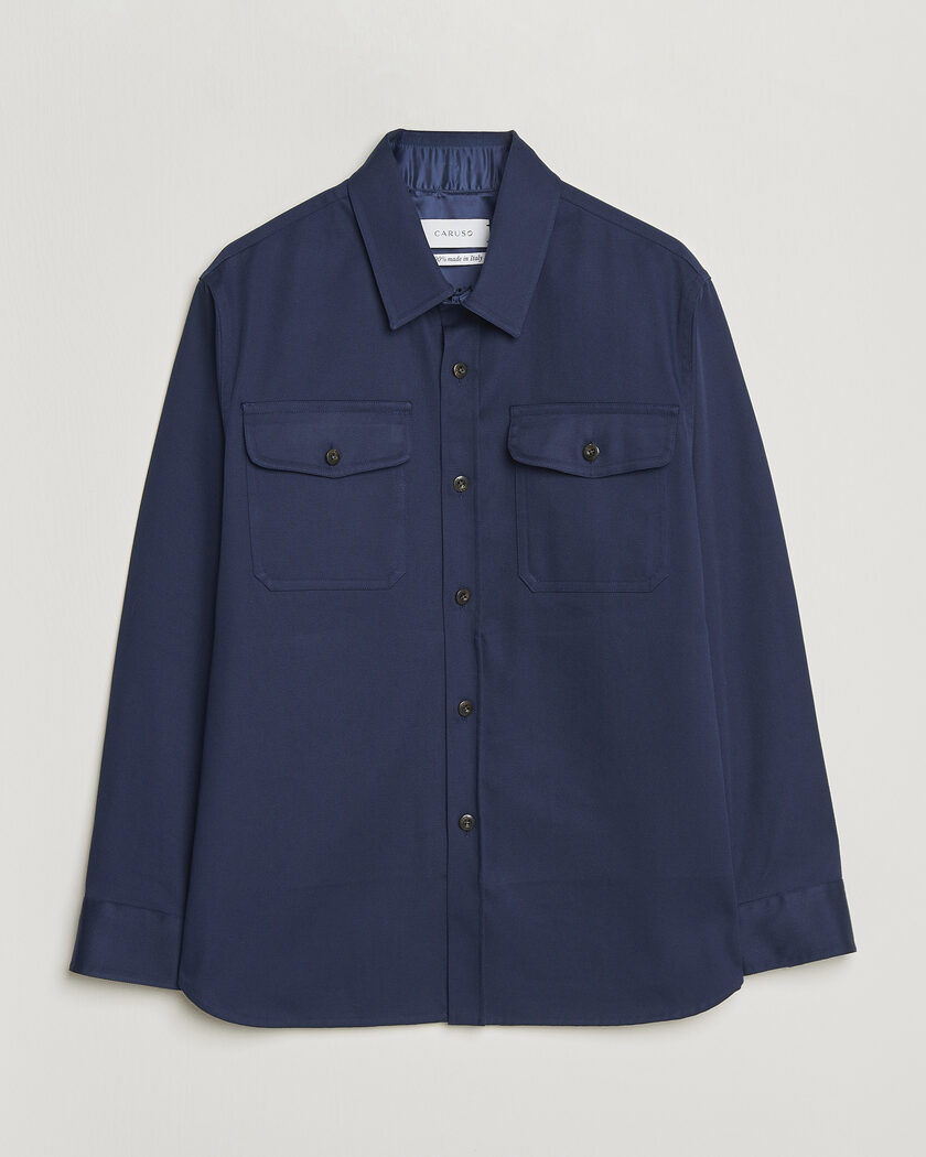 Caruso Twill Cotton Overshirt Navy – Sininen