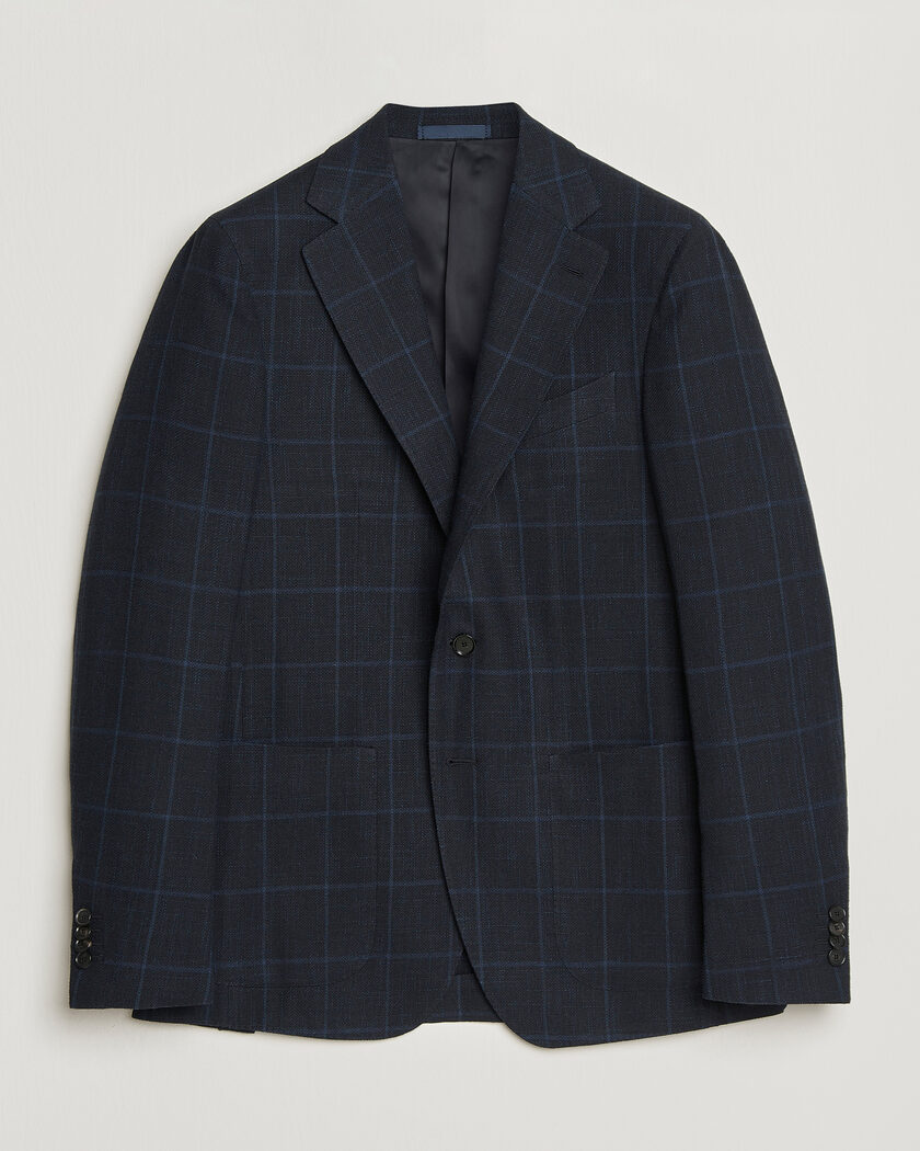 Caruso Aida Wool Hopsack Blazer Navy Check – Sininen