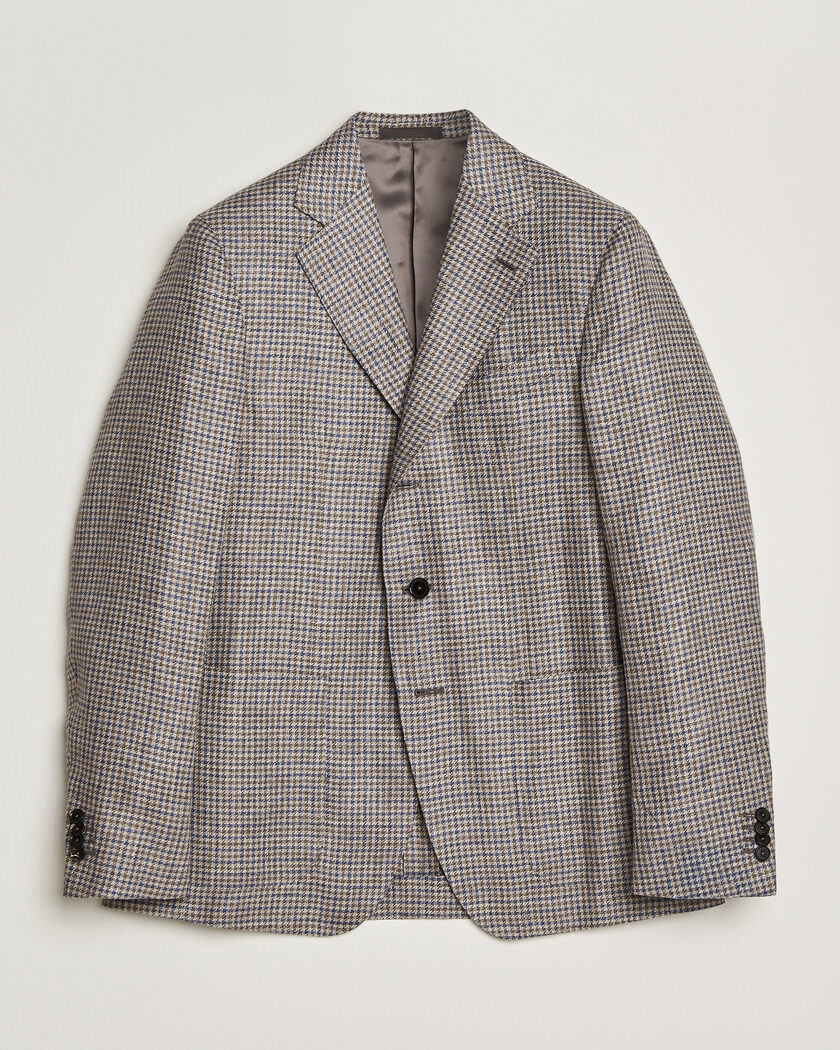 Caruso Aida Linen/Wool Blazer Navy/Grey Check – Monivärinen