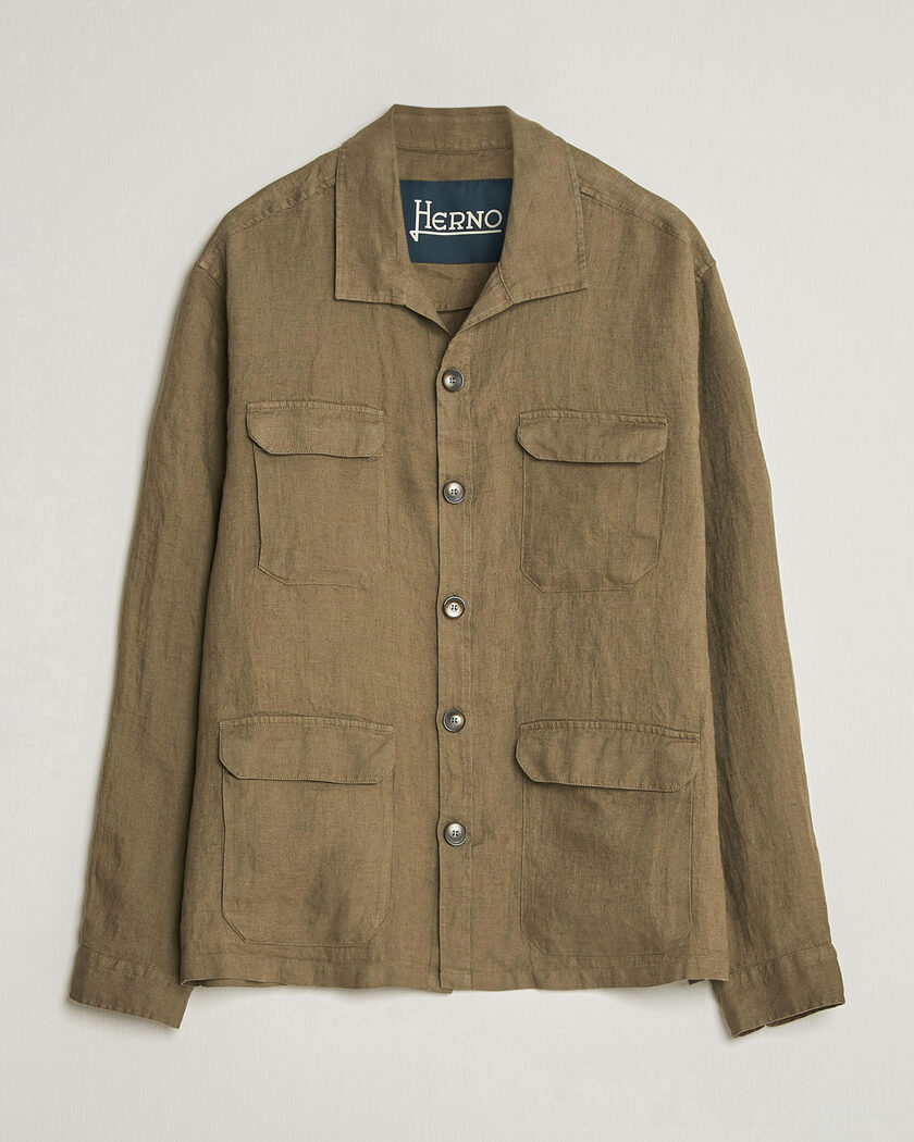 Herno Linen Safari Jacket Military – Vihreä