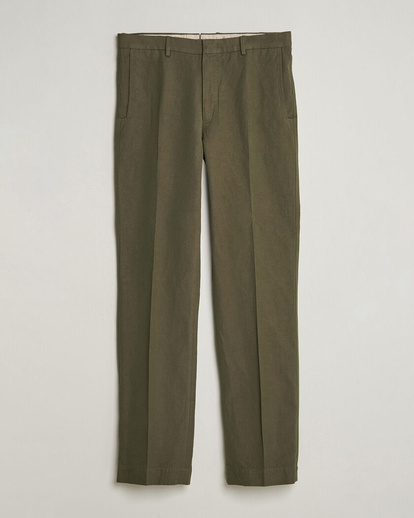 Incotex Regular Fit Cotton/Linen Drill Trousers Military – Vihreä