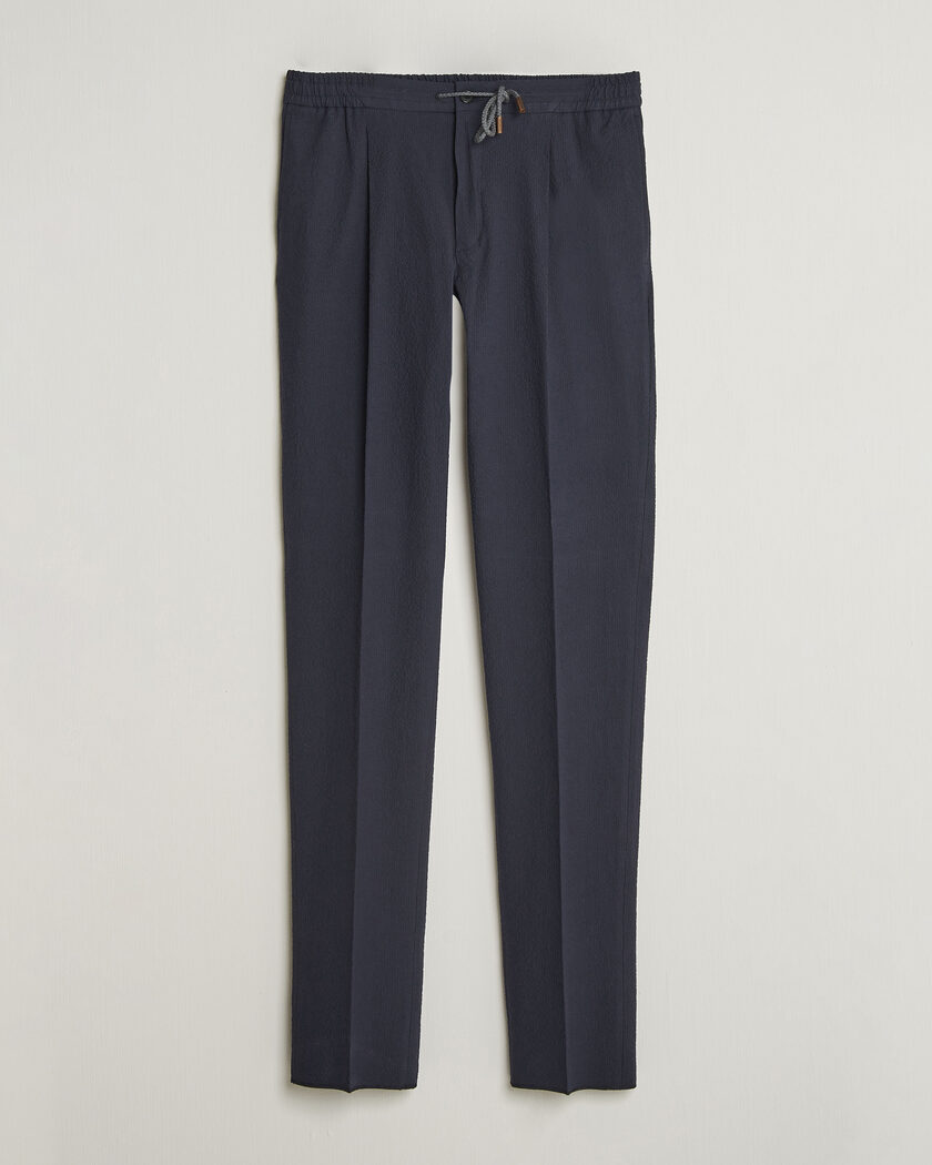 Incotex Tapered Fit Seersucker Pants Navy – Sininen