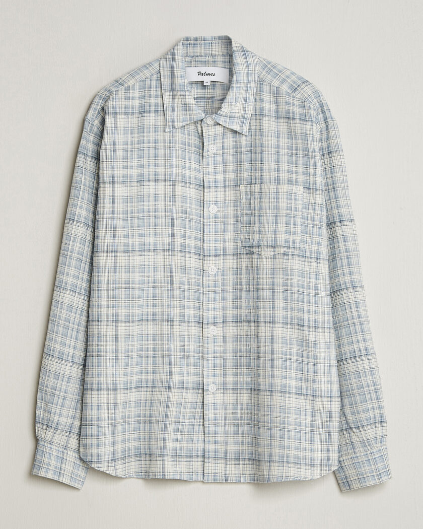 Palmes Cotton/Linen Shirt Light Blue Check – Sininen