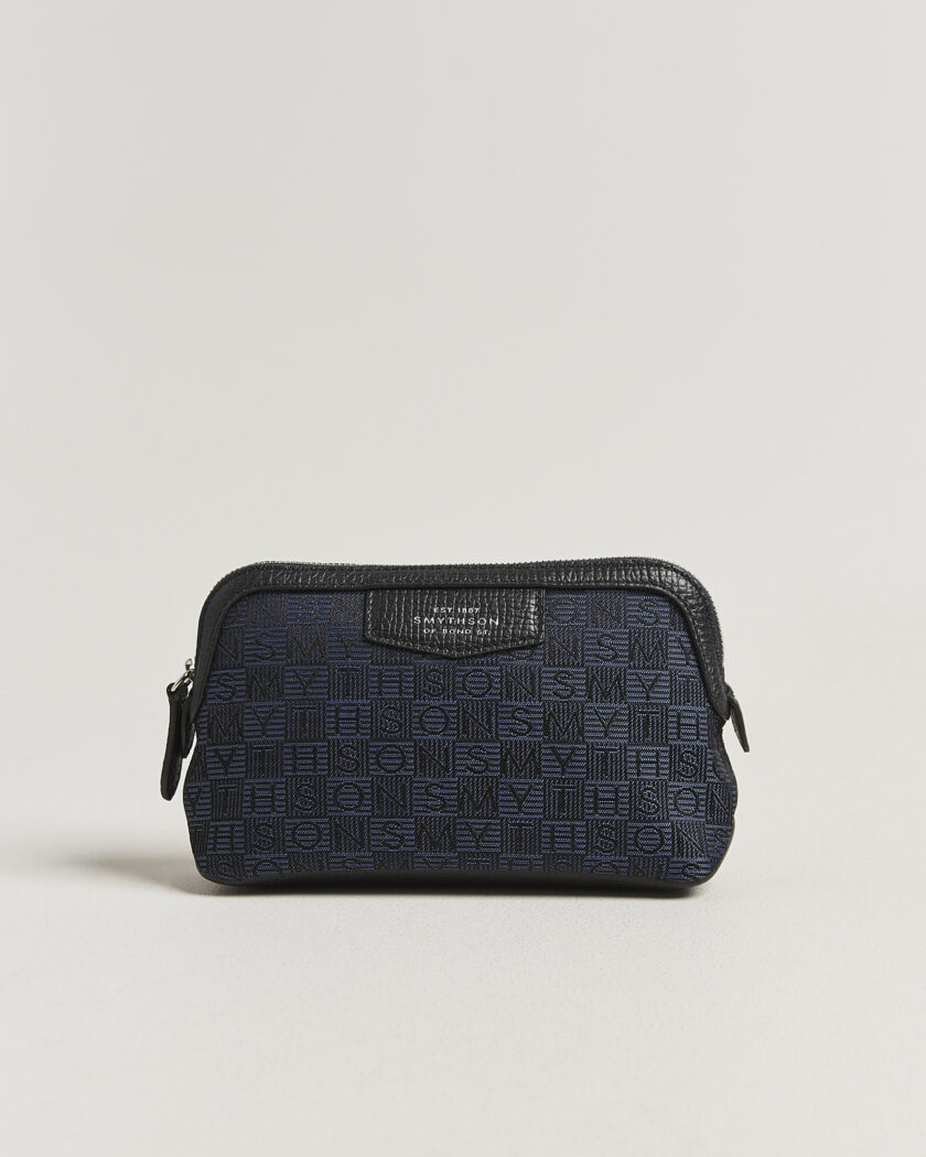 Smythson Canvas Stamp Small Travel Pouch Navy – Sininen