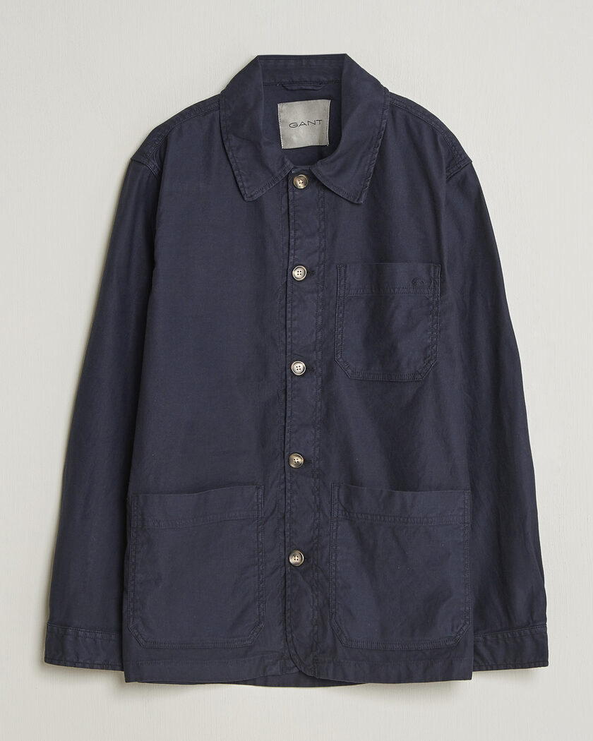 Gant Regular Fit Cotton/Linen Overshirt Evening Blue – Sininen