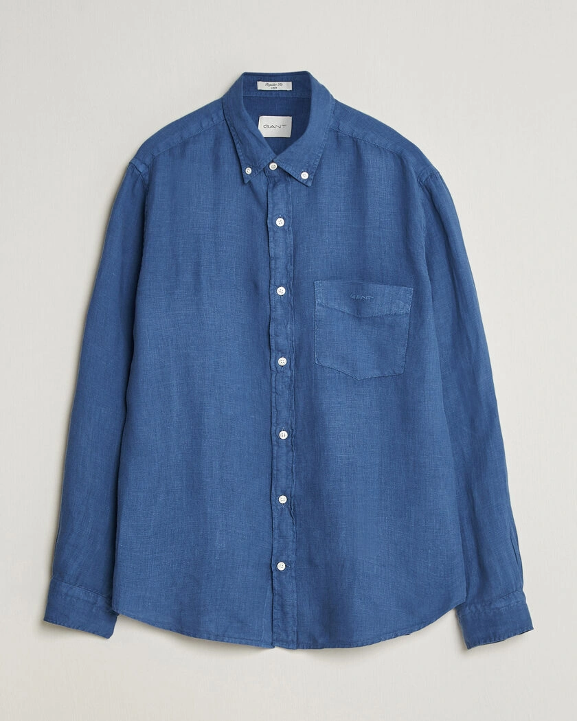 GANT Regular Fit Garment Dyed Linen Shirt Vintage Blue – Sininen