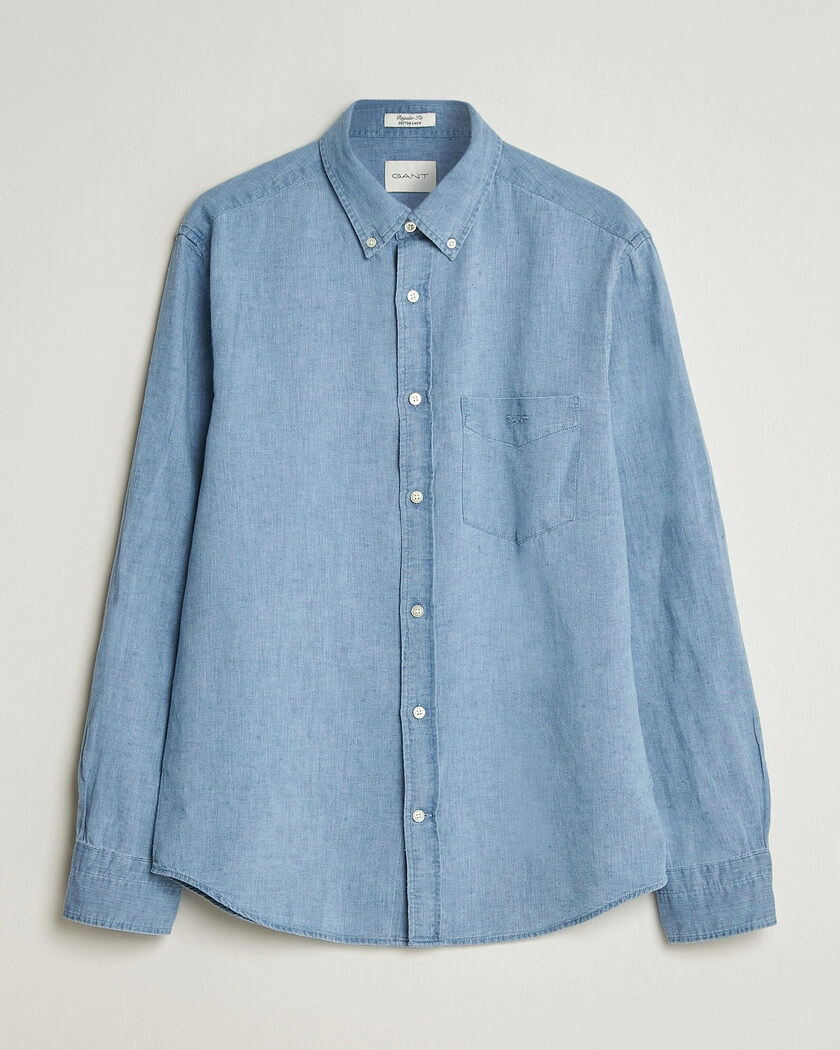 Gant Regular Fit Cotton Linen Indigo Shirt Semi Light Blue – Sininen