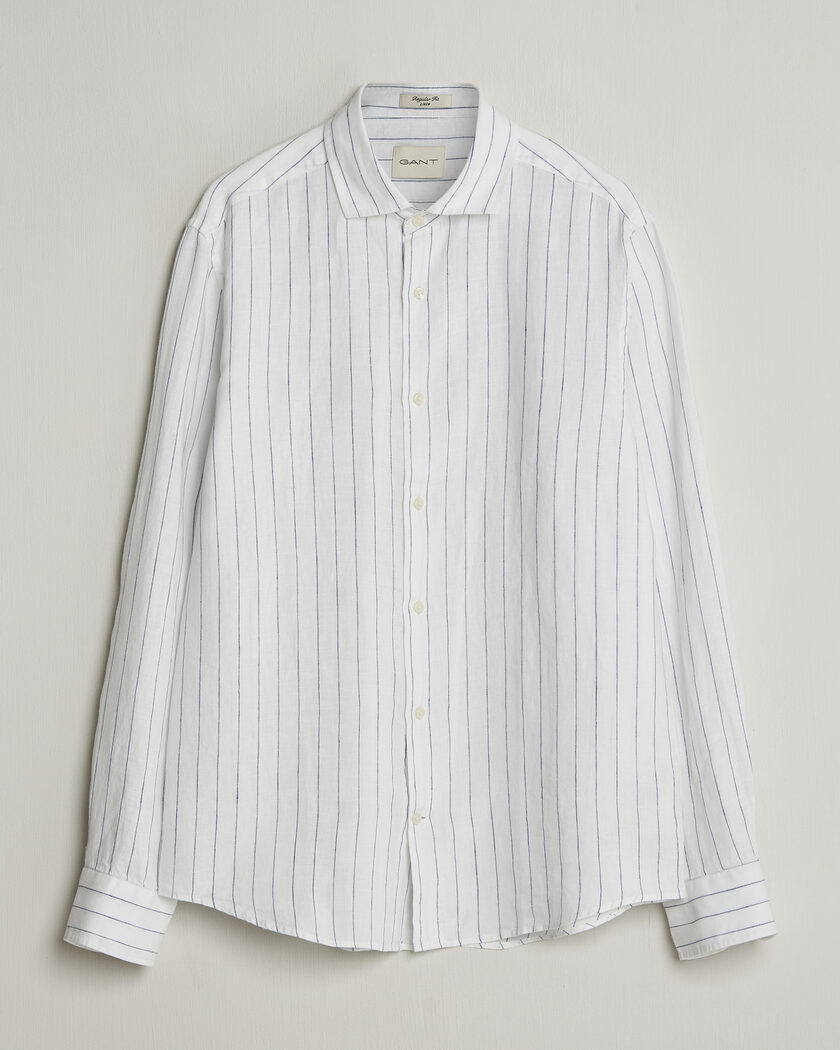 GANT Regular Fit Linen Striped Shirt White – Valkoinen