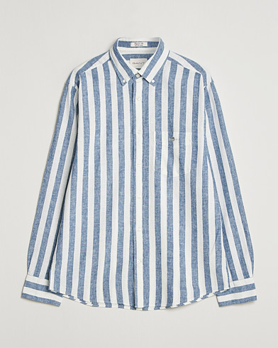 GANT Regular Fit Linen/Cotton Striped Shirt Vintage Blue – Sininen