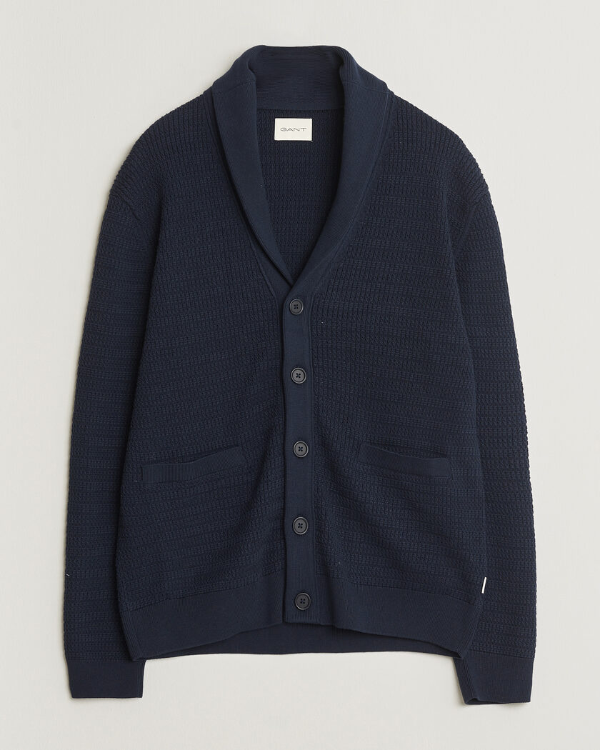 GANT Heavy Knitted Shawl Collar Cardigan Evening Blue – Sininen