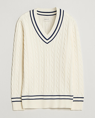 Gant Cotton Cable Cricket Sweater Cream – Valkoinen
