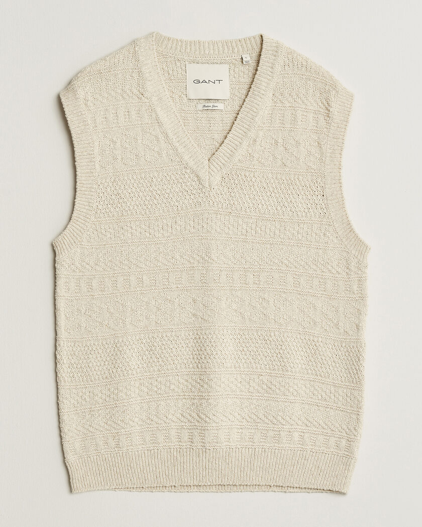 GANT Cotton/Linen Textured Vest Creamed White – Valkoinen