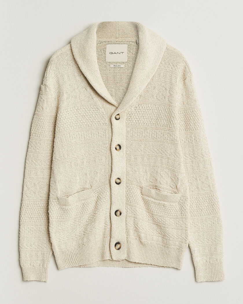 GANT Cotton/Linen Textured Cardigan Creamed White – Valkoinen