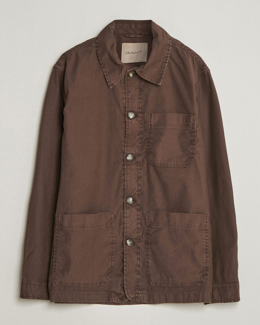 GANT Regular Fit Cotton/Linen Overshirt Rich Brown – Ruskea