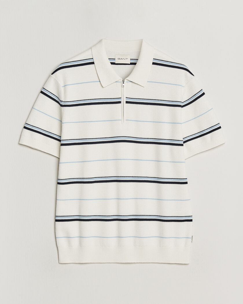 GANT Striped Knitted Polo Eggshell – Valkoinen