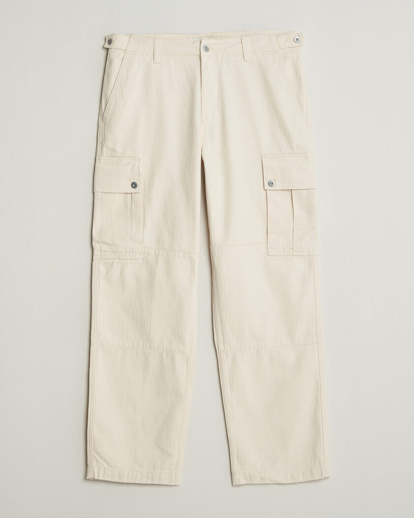 Gant Relaxed Fit Herringbone Cargo Pants Creamed White – Valkoinen