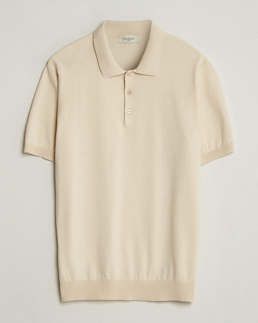 Piacenza Cashmere Short Sleeve Knitted Polo Off White – Valkoinen