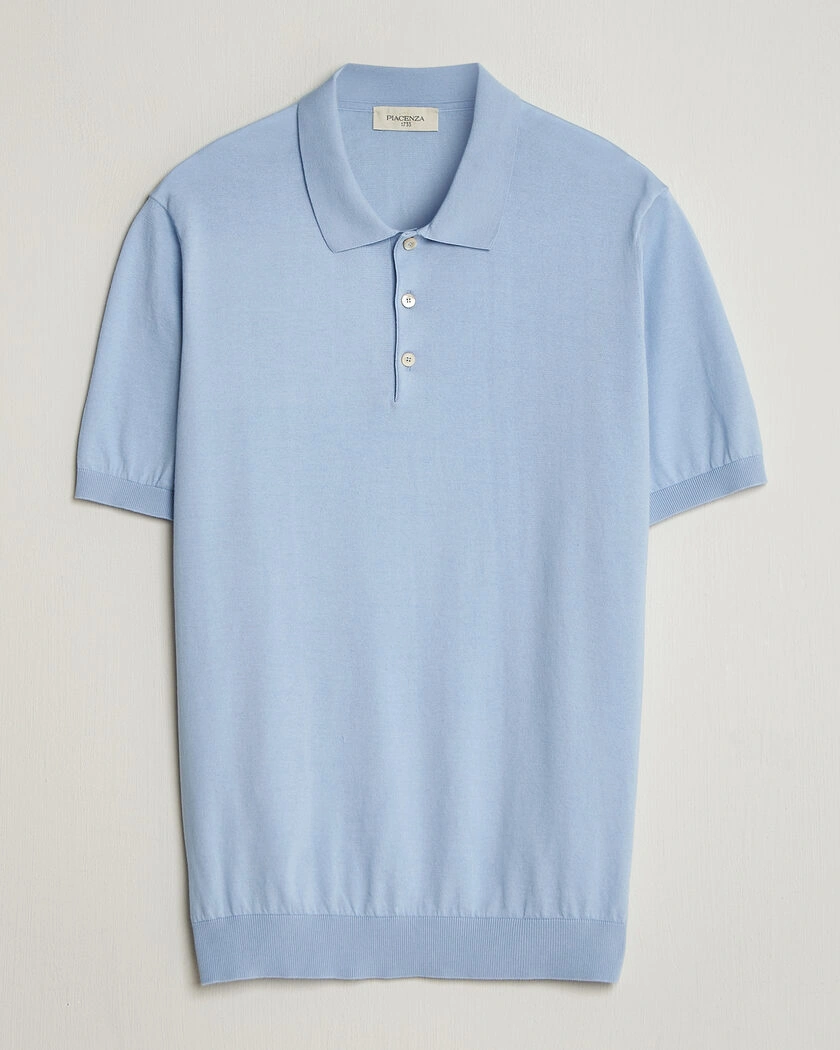 Piacenza Cashmere Short Sleeve Knitted Polo Light Blue – Sininen