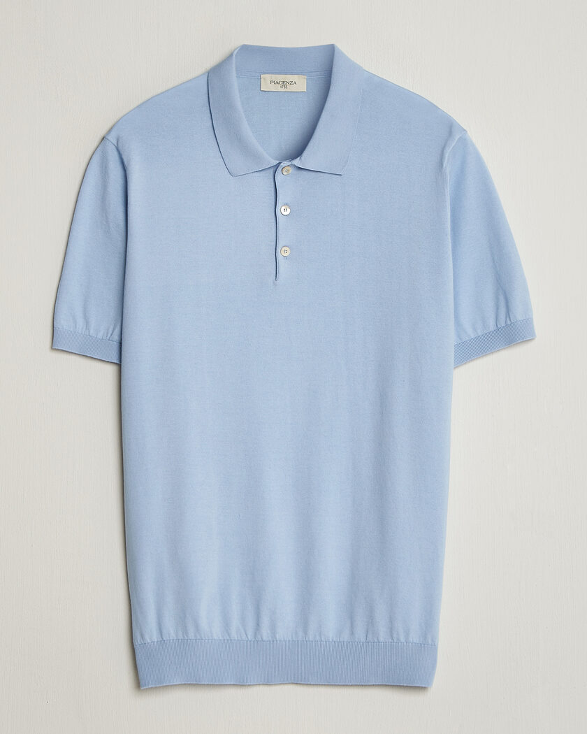 Piacenza Cashmere Short Sleeve Knitted Polo Light Blue – Sininen