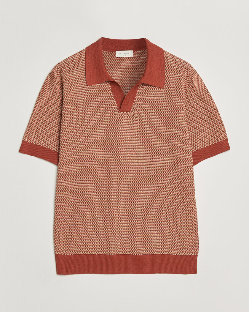Piacenza Cashmere Silk/Linen Honeycomb Knitted Polo Red – Punainen
