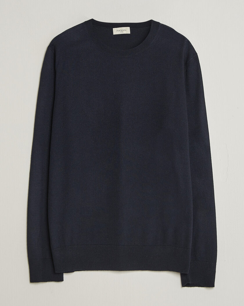 Piacenza Cashmere Soft Silk/Cashmere Crew Neck Navy – Sininen