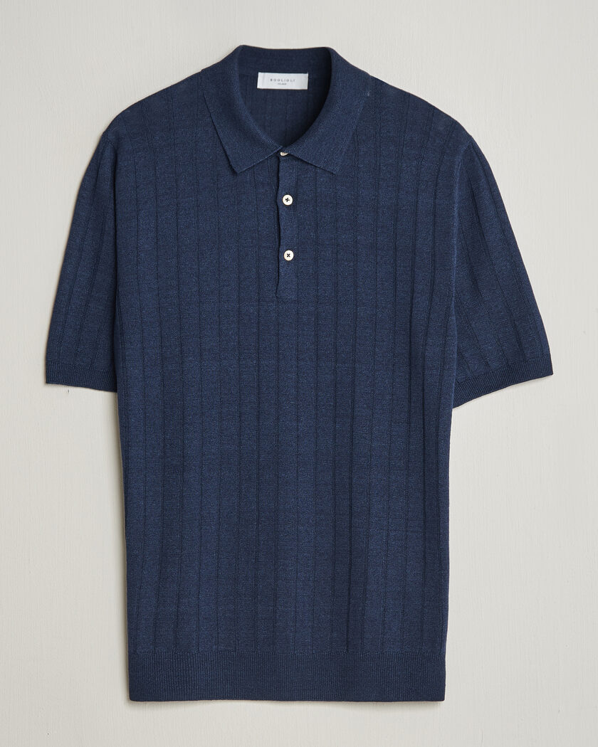 Boglioli Short Sleeve Knitted Rib Polo Navy – Sininen