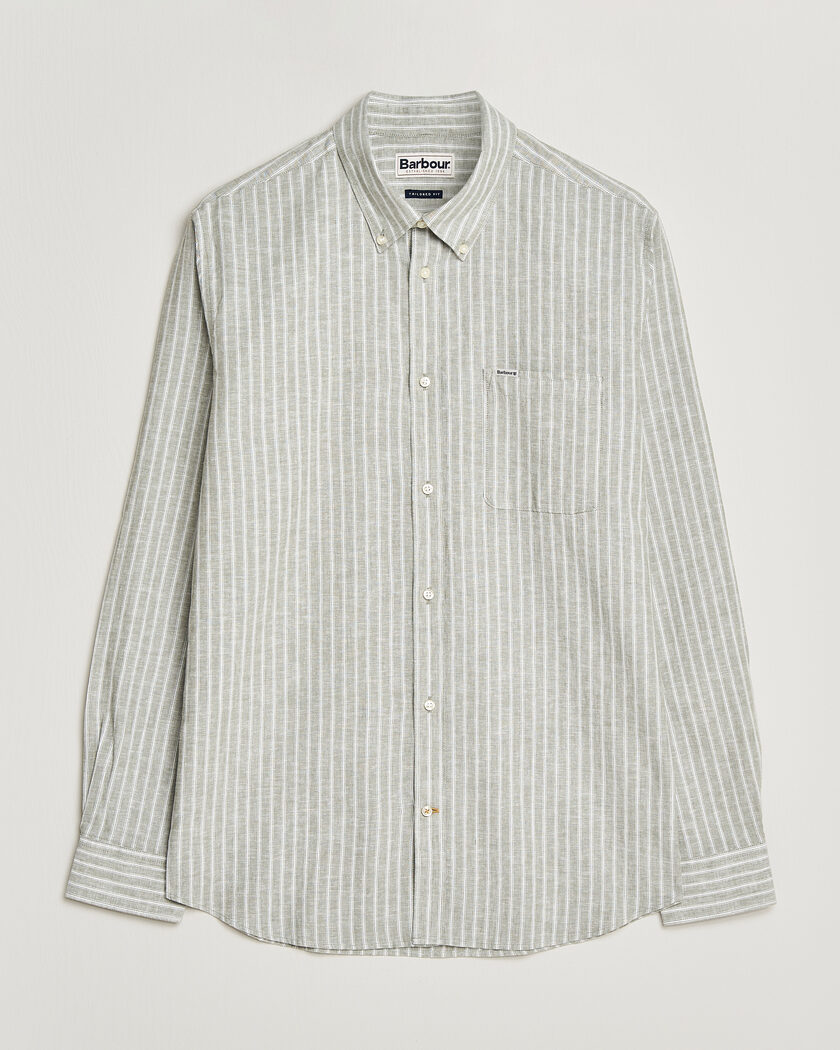 Barbour Lifestyle Nelson Striped Linen/Cotton Shirt Bleached Olive – Vihreä