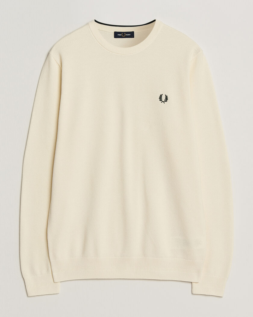Fred Perry Piqué Stitched Sweater Ecru – Valkoinen