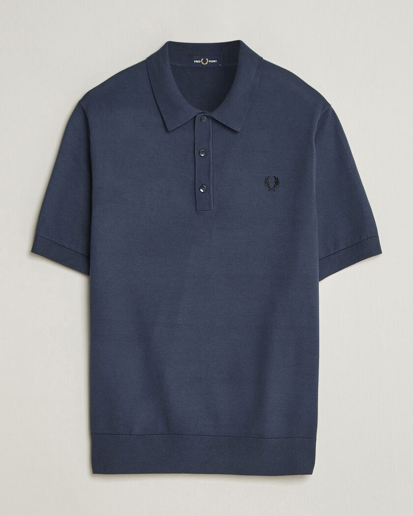 Fred Perry Cotton Knitted Polo Dark Airforce – Harmaa