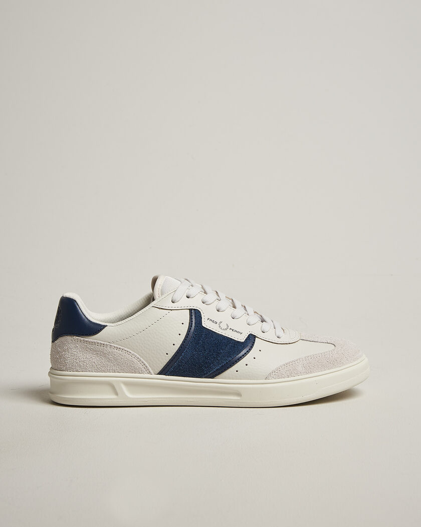 Fred Perry B4 Leather/Suede Sneaker Porcelain/Navy – Valkoinen