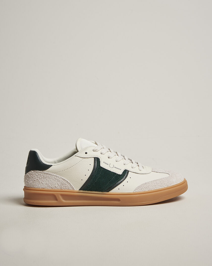 Fred Perry B4 Leather/Suede Sneaker Light Ecru/Green – Valkoinen