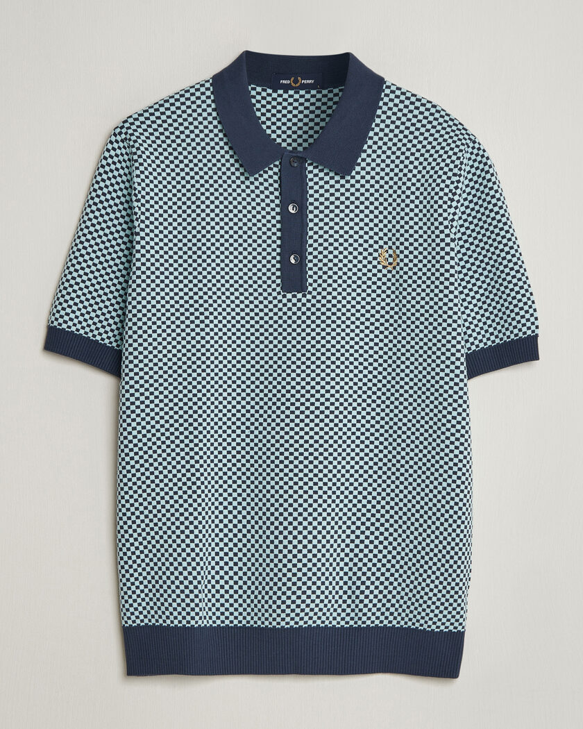 Fred Perry Checkboard Knitted Polo Dark Airforce – Harmaa