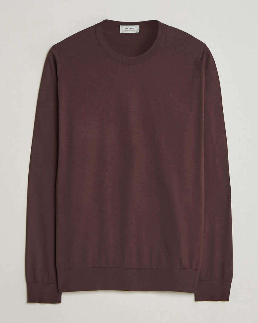 John Smedley Rowland Sea Island Crew Neck Pullover Raisin Brown – Ruskea